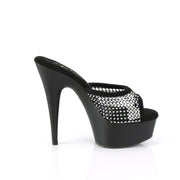 Pleaser DELIGHT-601-6RM Platform Slide (Black Faux Suede-Rhinestone Mesh/Black Matte)