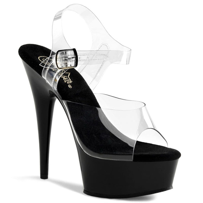 Pleaser DELIGHT-608 Platform Sandal (Clear/Black)