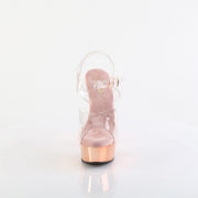 Pleaser DELIGHT-608 Platform Sandal (Clear/Rose Gold Chrome)