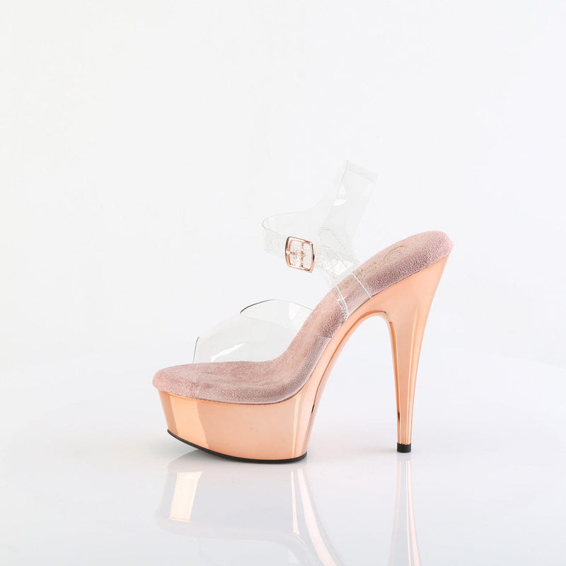 Pleaser DELIGHT-608 Platform Sandal (Clear/Rose Gold Chrome)