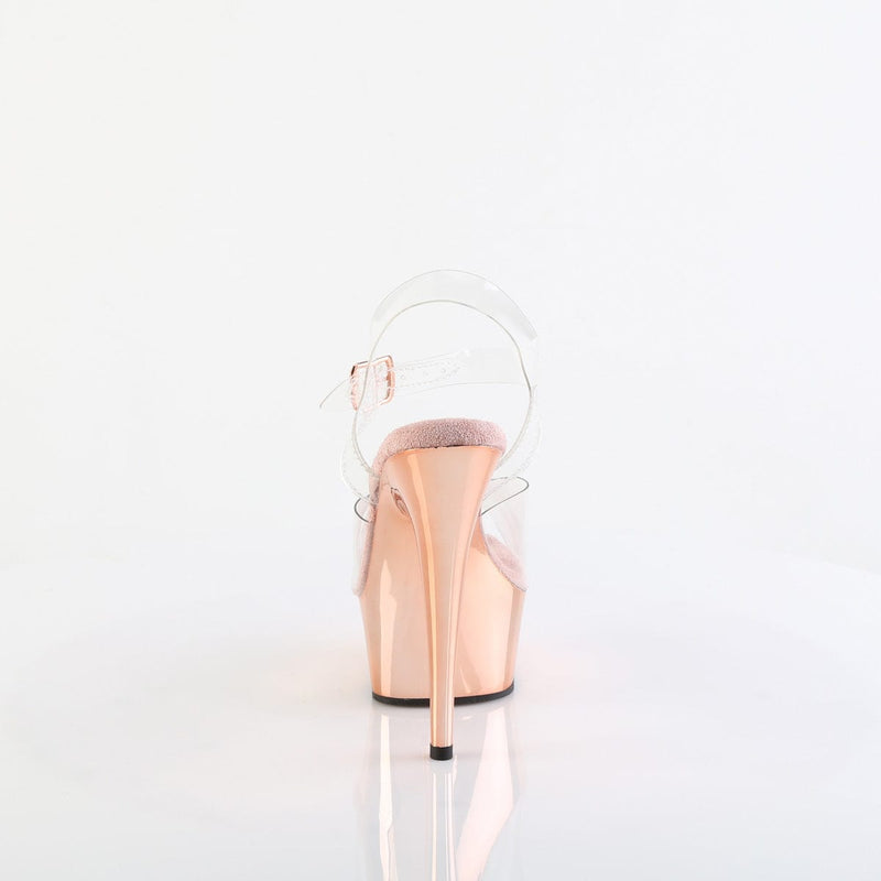 Pleaser DELIGHT-608 Platform Sandal (Clear/Rose Gold Chrome)