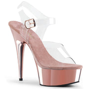 Pleaser DELIGHT-608 Platform Sandal (Clear/Rose Gold Chrome)