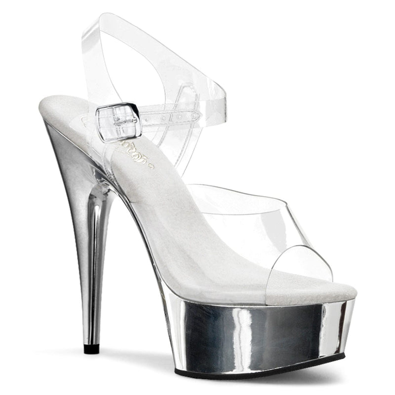 Pleaser DELIGHT-608 Platform Sandal (Clear/Silver Chrome)
