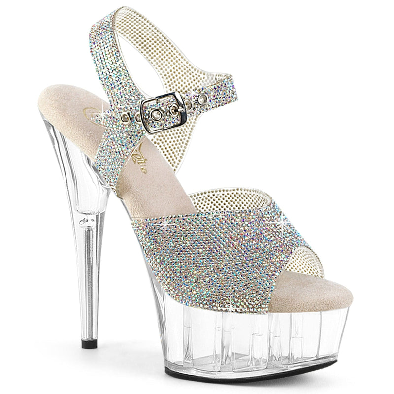 Pleaser DELIGHT-608N-RS Platform Sandal (Silver AB Rhinestone-TPU/Clear)