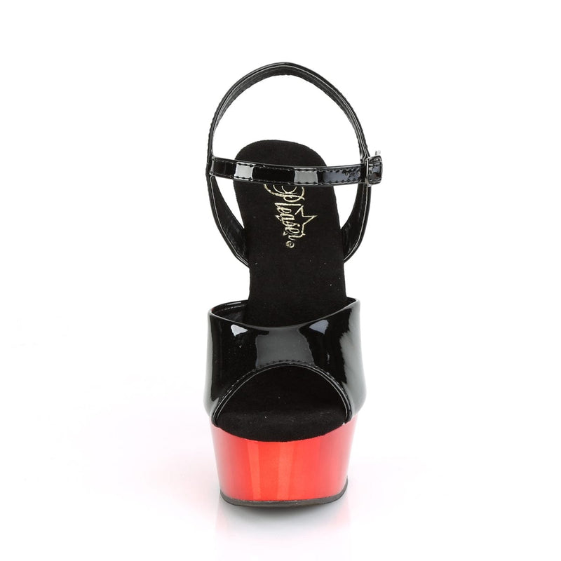 Pleaser DELIGHT-609 Platform Sandal (Black Patent/Red Chrome)