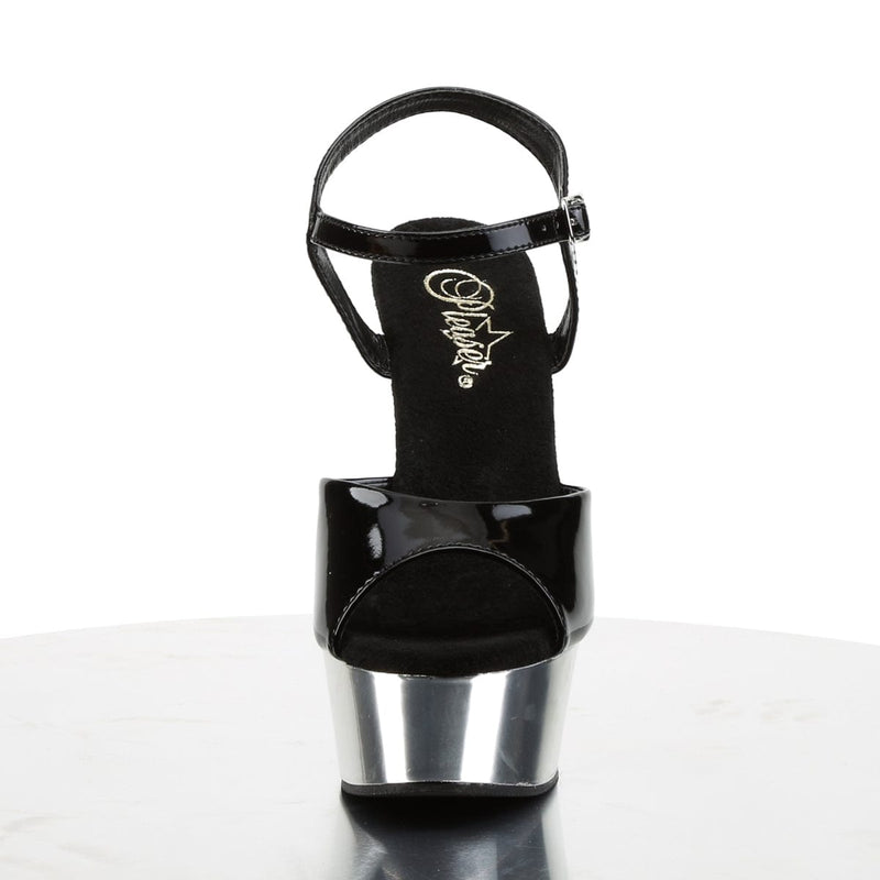 Pleaser DELIGHT-609 Platform Sandal (Black/Silver Chrome)