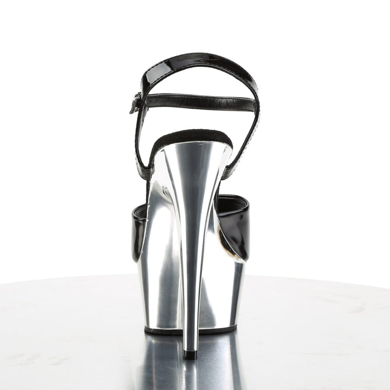 Pleaser DELIGHT-609 Platform Sandal (Black/Silver Chrome)