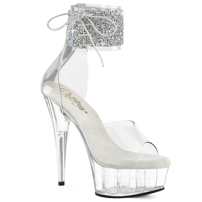 Pleaser DELIGHT-624RS-02 Platform Sandal (Clear-Silver AB Rhinestone/Clear)