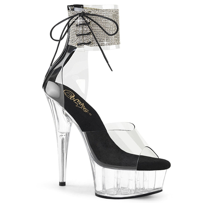 Pleaser DELIGHT-624RS Platform Sandal (Clear-Black/Clear)