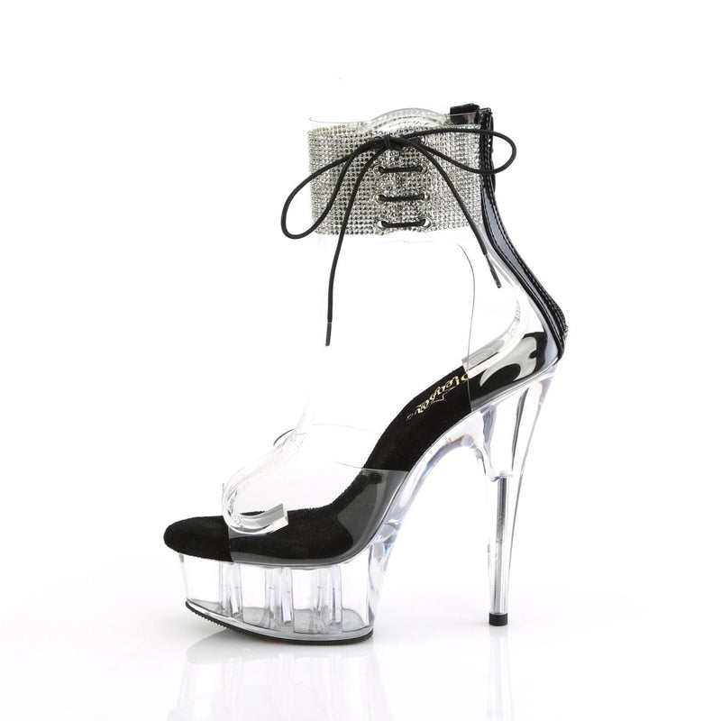 Pleaser DELIGHT-624RS Platform Sandal (Clear-Black/Clear)