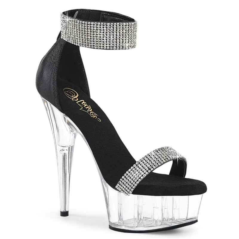 Pleaser DELIGHT-641 Platform Sandal (Black Shimmery Fabric/Clear)
