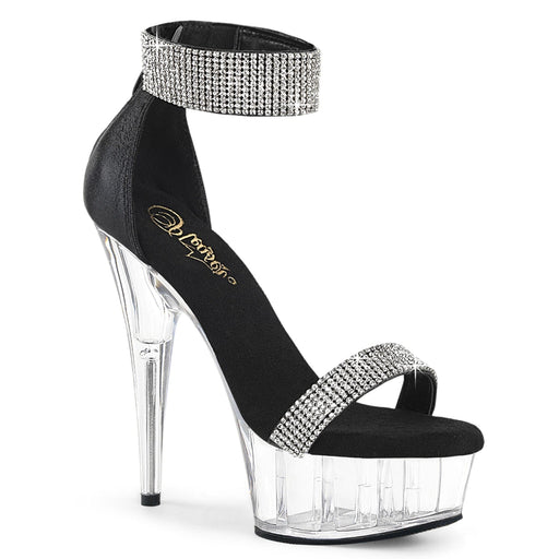 Pleaser DELIGHT-641 Platform Sandal (Black Shimmery Fabric/Clear)