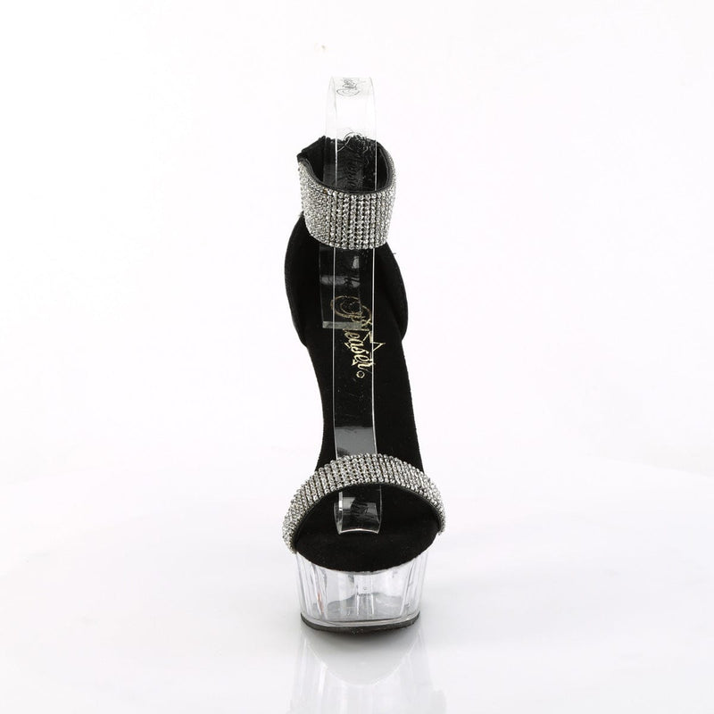 Pleaser DELIGHT-641 Platform Sandal (Black Shimmery Fabric/Clear)
