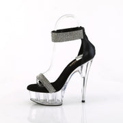 Pleaser DELIGHT-641 Platform Sandal (Black Shimmery Fabric/Clear)
