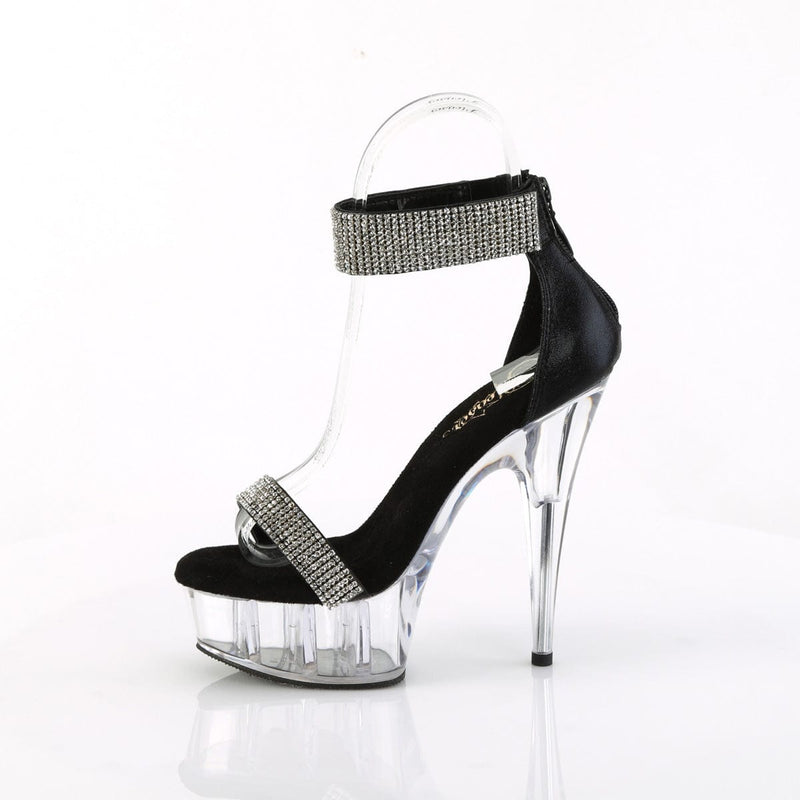 Pleaser DELIGHT-641 Platform Sandal (Black Shimmery Fabric/Clear)