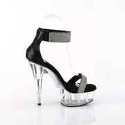 Pleaser DELIGHT-641 Platform Sandal (Black Shimmery Fabric/Clear)