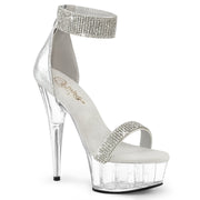 Pleaser DELIGHT-641 Platform Sandal (Silver Shimmery Fabric/Clear)