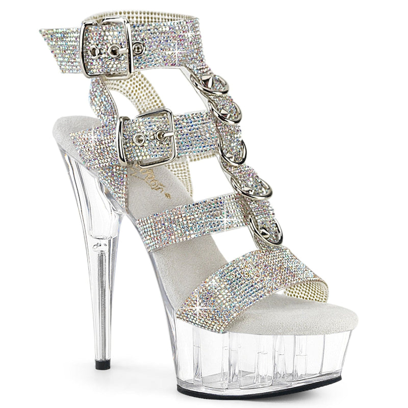 Pleaser DELIGHT-656RS Platform Sandal (Silver AB Rhinestone-TPU/Clear)