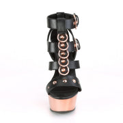 Pleaser DELIGHT-658 Platform Sandal (Black Faux Leather/Rose Gold Chrome)