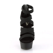 Pleaser DELIGHT-659 Platform Sandal (Black Elastic Band-Faux Leather/Black Matte)