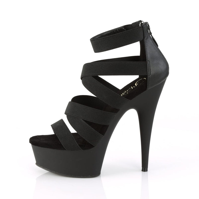 Pleaser DELIGHT-659 Platform Sandal (Black Elastic Band-Faux Leather/Black Matte)