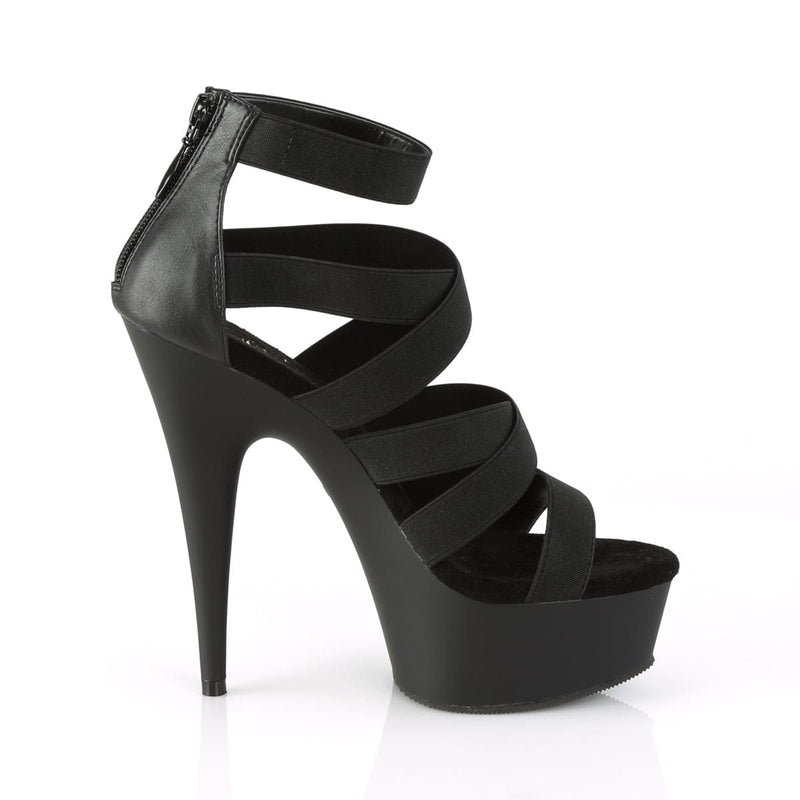 Pleaser DELIGHT-659 Platform Sandal (Black Elastic Band-Faux Leather/Black Matte)