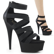 Pleaser DELIGHT-659 Platform Sandal (Black Elastic Band-Faux Leather/Black Matte)