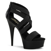Pleaser DELIGHT-669 Platform Sandal (Black Elastic Band-Faux Leather/Black)