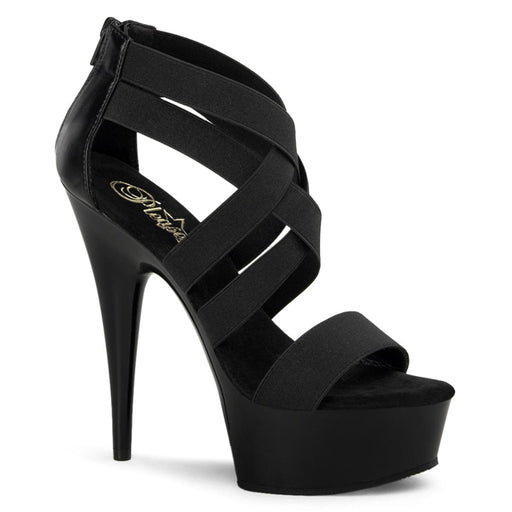 Pleaser DELIGHT-669 Platform Sandal (Black Elastic Band-Faux Leather/Black)