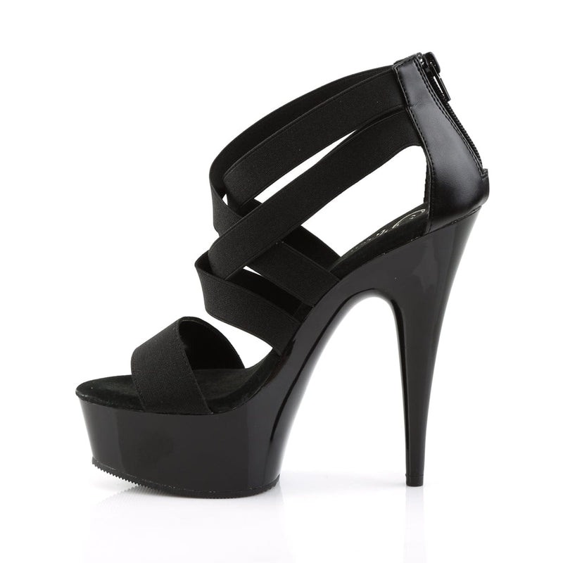 Pleaser DELIGHT-669 Platform Sandal (Black Elastic Band-Faux Leather/Black)