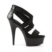 Pleaser DELIGHT-669 Platform Sandal (Black Elastic Band-Faux Leather/Black)