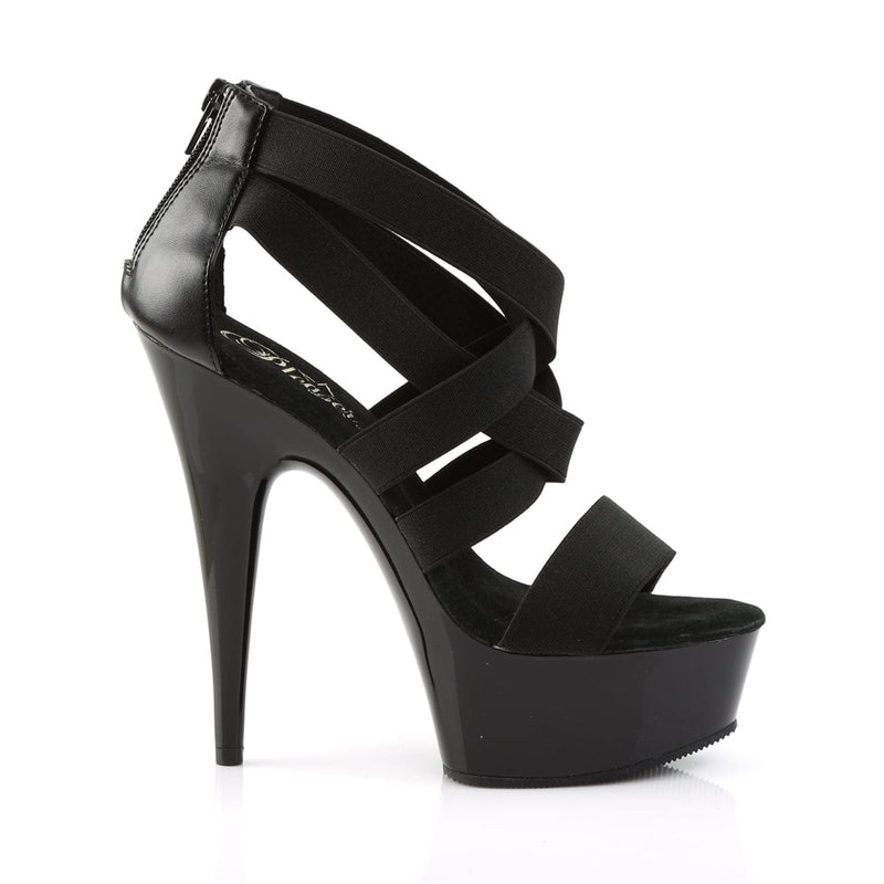 Pleaser DELIGHT-669 Platform Sandal (Black Elastic Band-Faux Leather/Black)