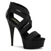 Pleaser DELIGHT-669 Platform Sandal (Black Elastic Band-Faux Leather/Black)