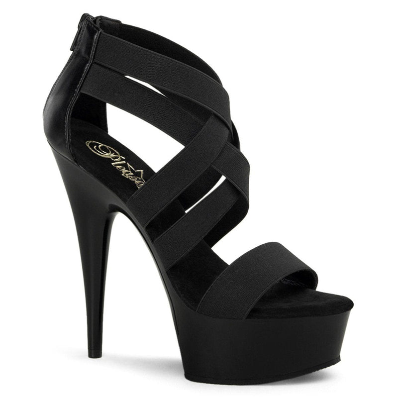 Pleaser DELIGHT-669 Platform Sandal (Black Elastic Band-Faux Leather/Black)