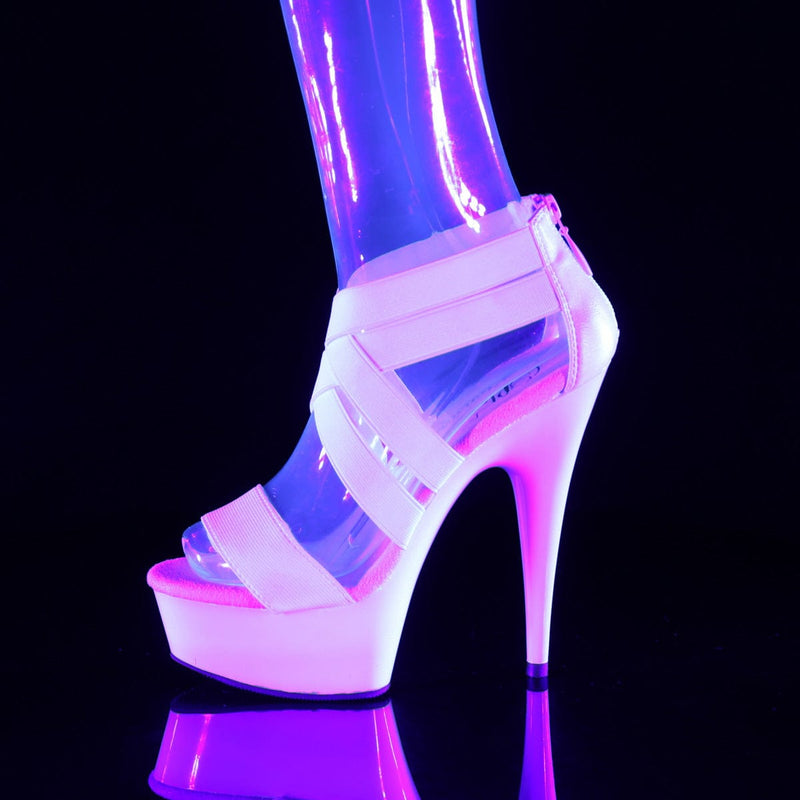 Pleaser DELIGHT-669 Platform Sandal (UV White Elastic Band-Faux Leather/White)