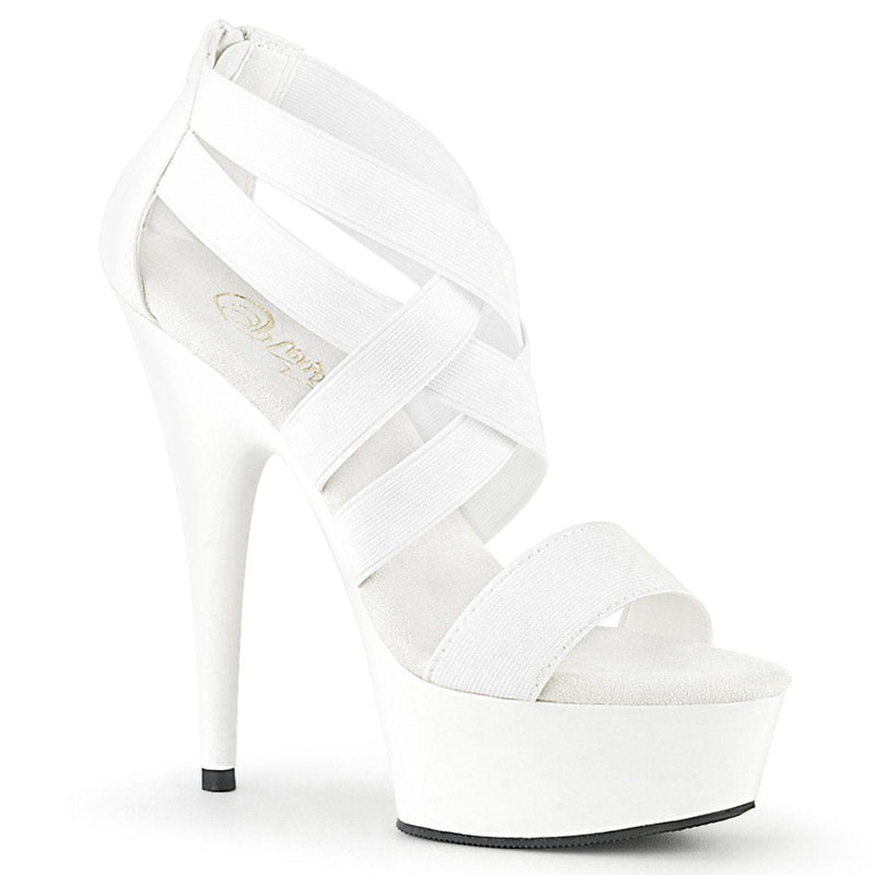 Pleaser DELIGHT-669 Platform Sandal (UV White Elastic Band-Faux Leather/White)