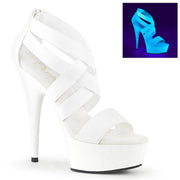 Pleaser DELIGHT-669 Platform Sandal (UV White Elastic Band-Faux Leather/White)