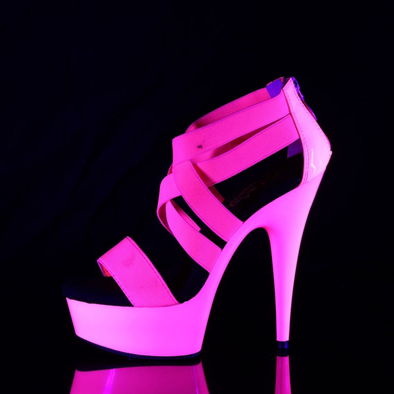 Pleaser DELIGHT-669UV Platform Sandal (Neon Hot Pink Elastic Band-Patent/Neon H. P.)