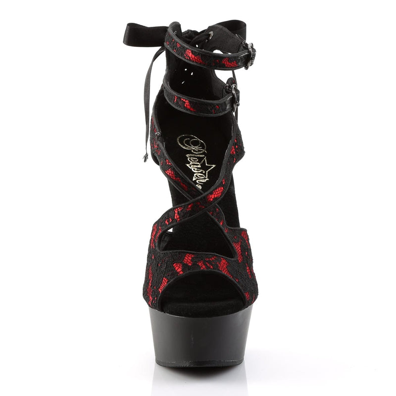 Pleaser DELIGHT-678LC Platform Sandal (Red Satin-Lace/Black Matte)