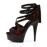 Pleaser DELIGHT-678LC Platform Sandal (Red Satin-Lace/Black Matte)