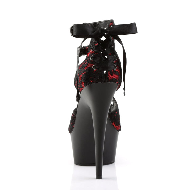 Pleaser DELIGHT-678LC Platform Sandal (Red Satin-Lace/Black Matte)