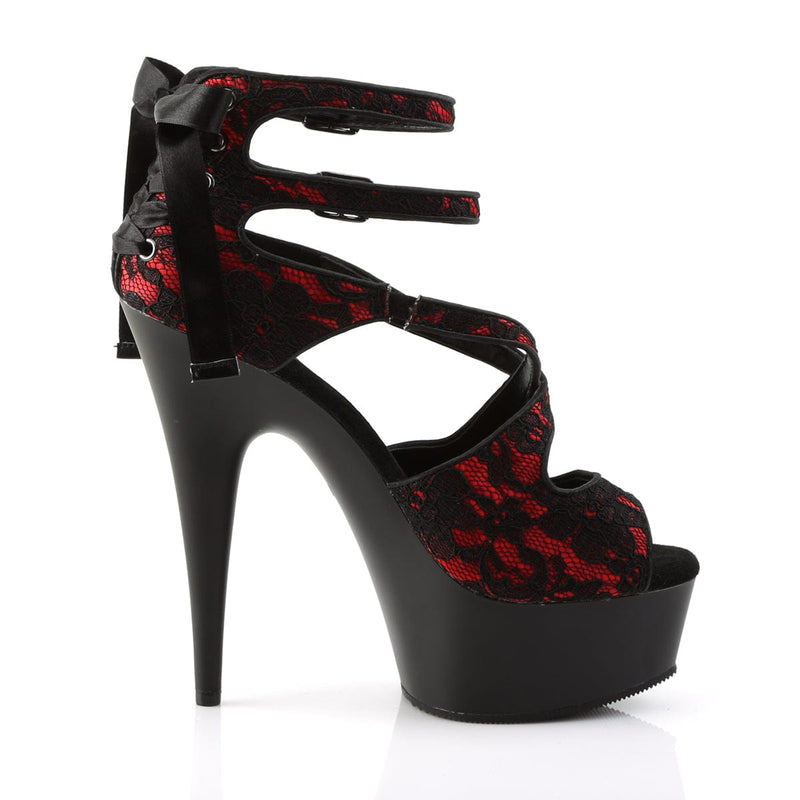 Pleaser DELIGHT-678LC Platform Sandal (Red Satin-Lace/Black Matte)