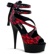 Pleaser DELIGHT-678LC Platform Sandal (Red Satin-Lace/Black Matte)