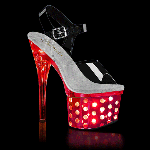 Pleaser DISCOLITE-708DOTS Platform Sandal (Clear/Silver Chrome)