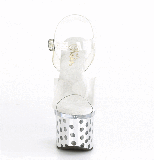 Pleaser DISCOLITE-708DOTS Platform Sandal (Clear/Silver Chrome)