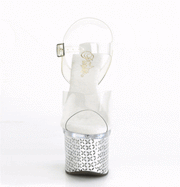 Pleaser DISCOLITE-708FLP Platform Sandal (Clear/Silver Chrome)