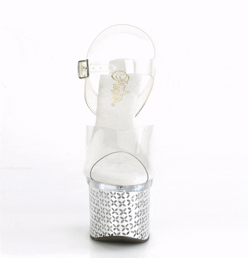 Pleaser DISCOLITE-708FLP Platform Sandal (Clear/Silver Chrome)