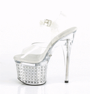 Pleaser DISCOLITE-708FLP Platform Sandal (Clear/Silver Chrome)