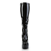 Pleaser ELECTRA-2000Z Platform Knee High Boot (Black Stretch Patent)