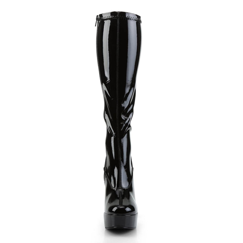 Pleaser ELECTRA-2000Z Platform Knee High Boot (Black Stretch Patent)